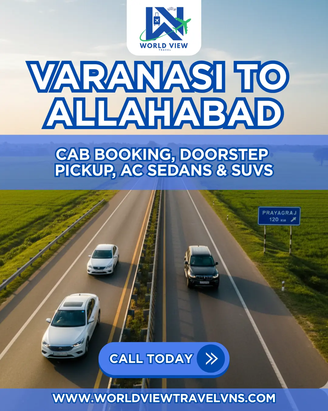 poster showing details for Varanasi to Allahabad Cab services